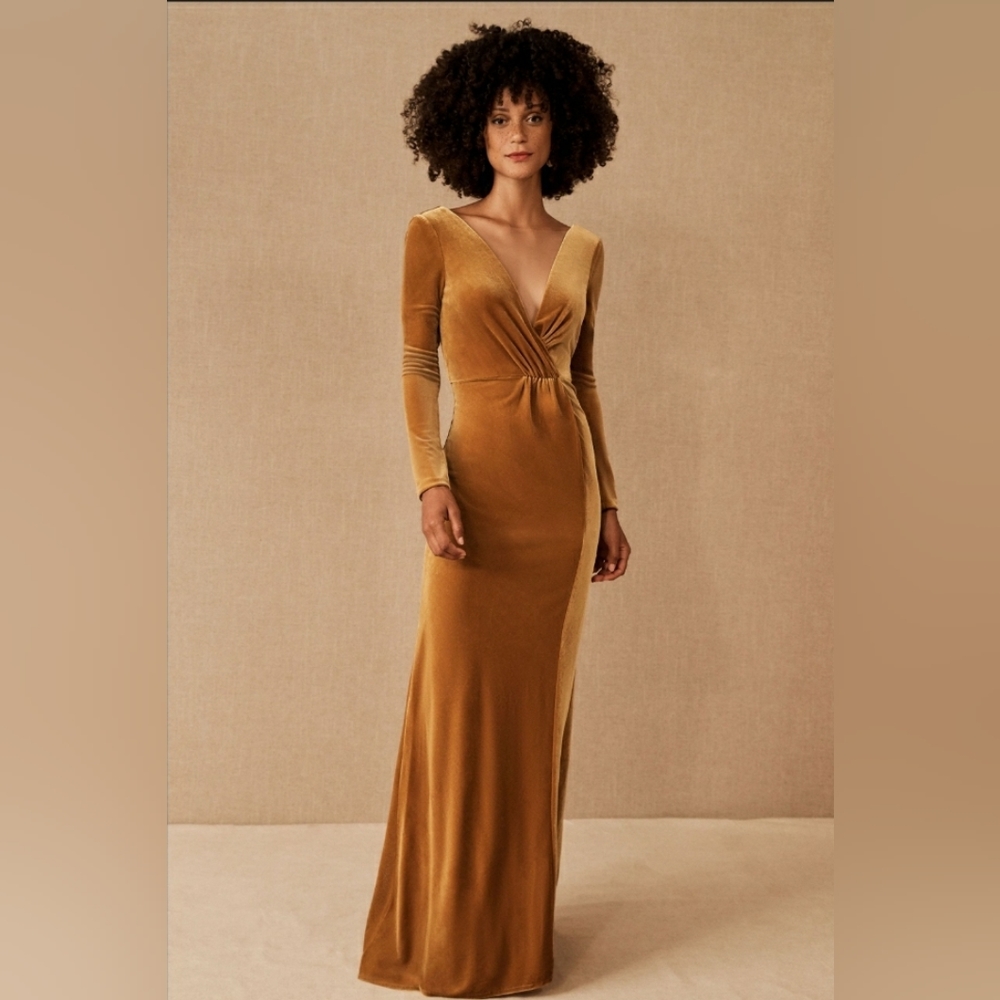 Jenny Yoo Ryland Long-Sleeve V-Neck Velvet Gown Size 10